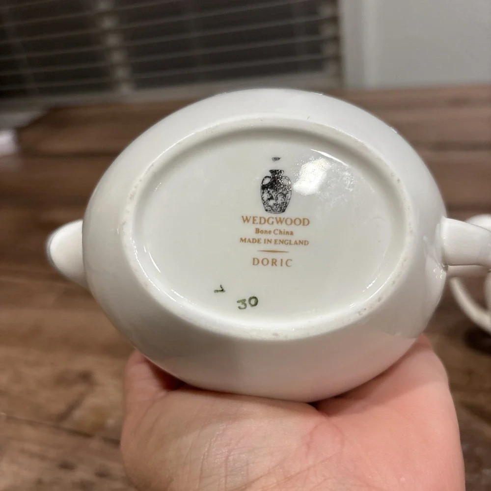 Vintage WEDGWOOD Bone China DORIC White, Silver Edged Creamer And SUGAR EXC!